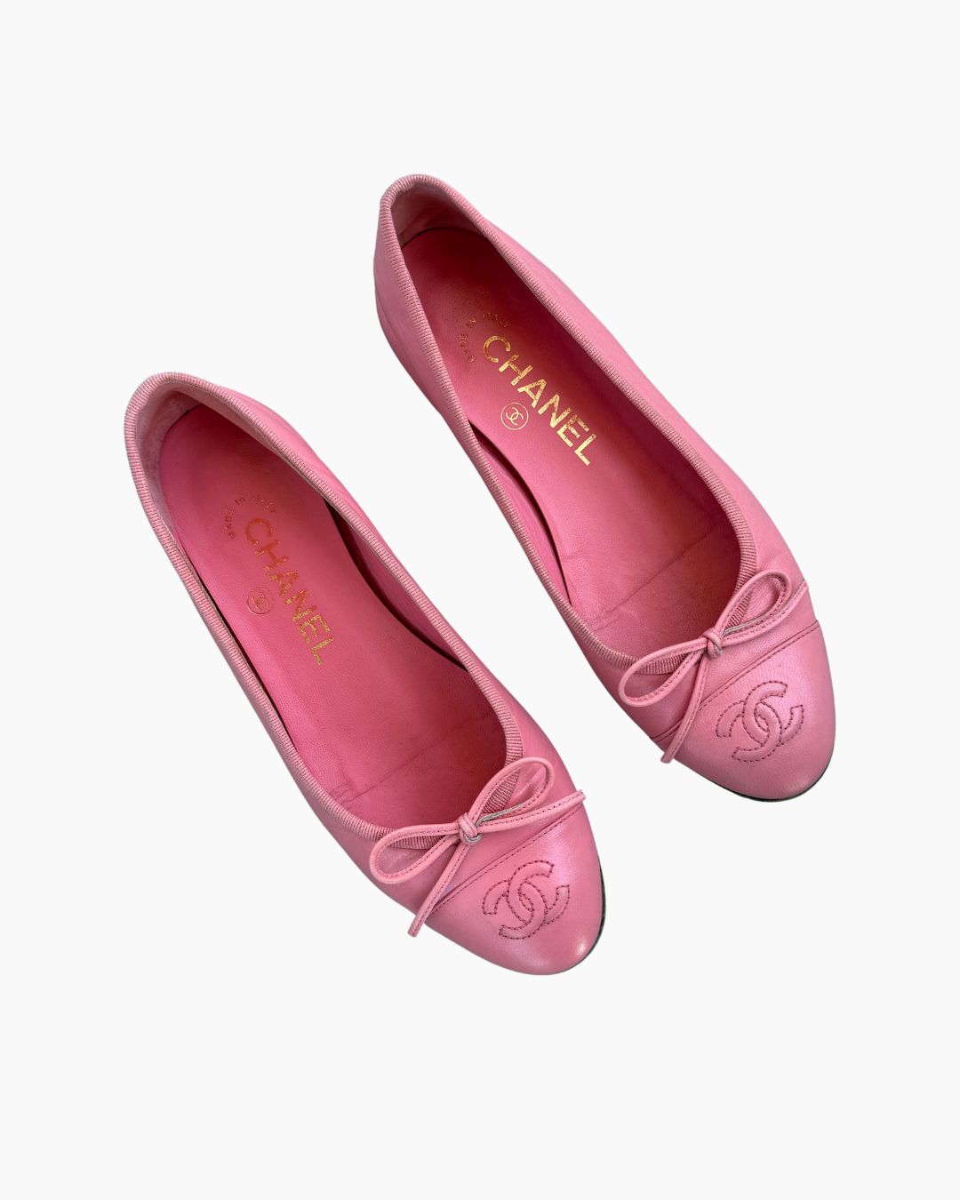 Chanel Pink Logo Ballet Flats