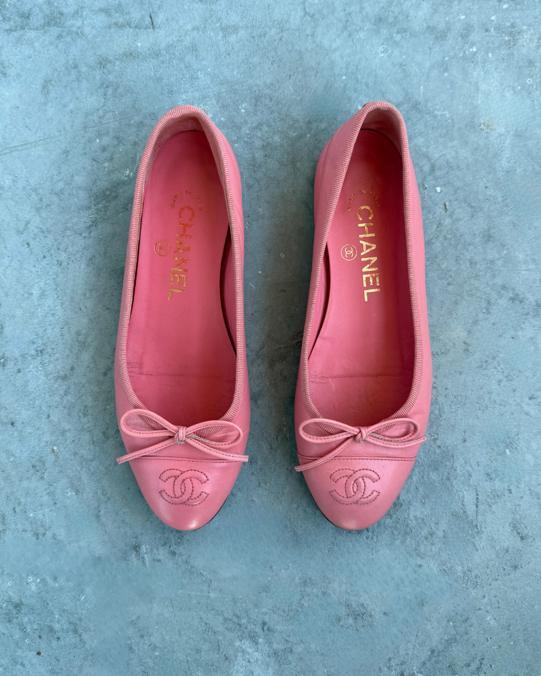Chanel Pink Logo Ballet Flats