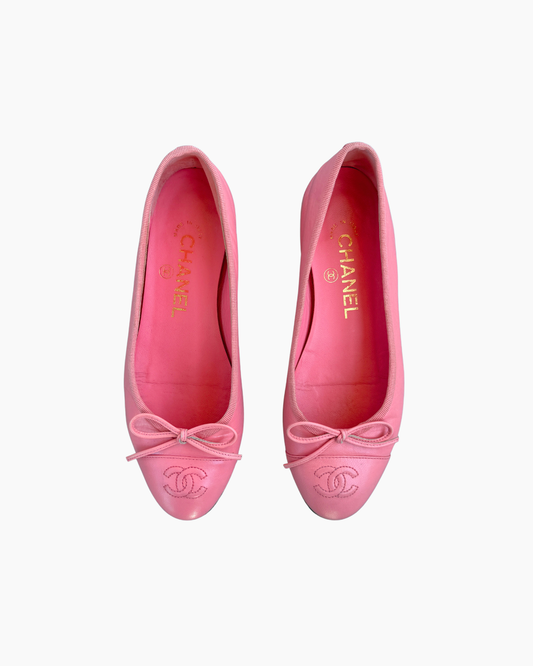 Chanel Pink Logo Ballet Flats