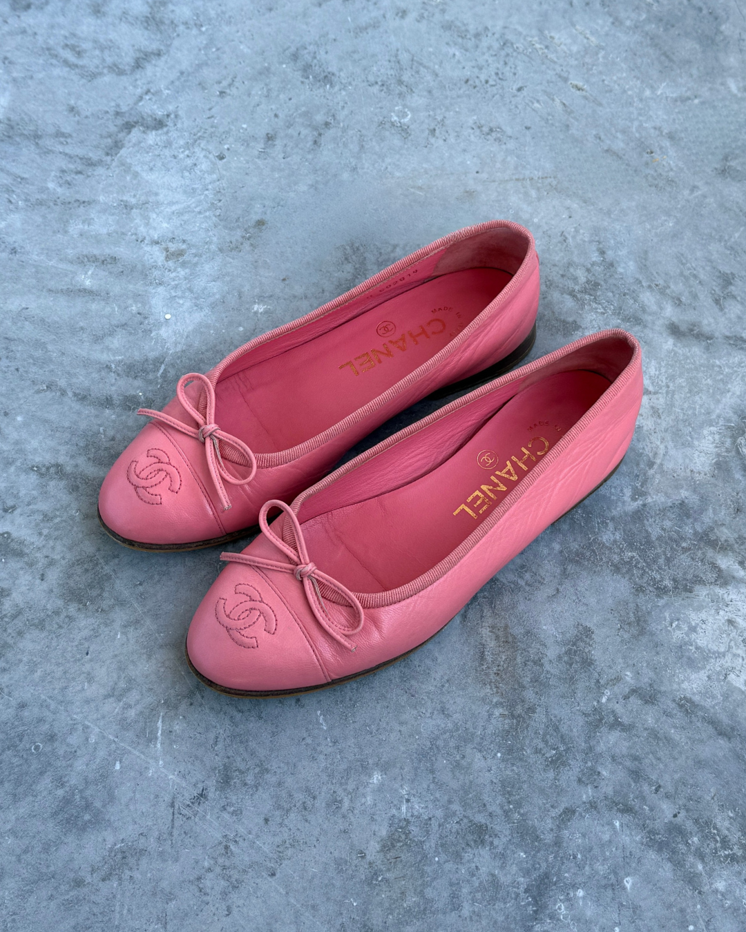 Chanel Pink Logo Ballet Flats