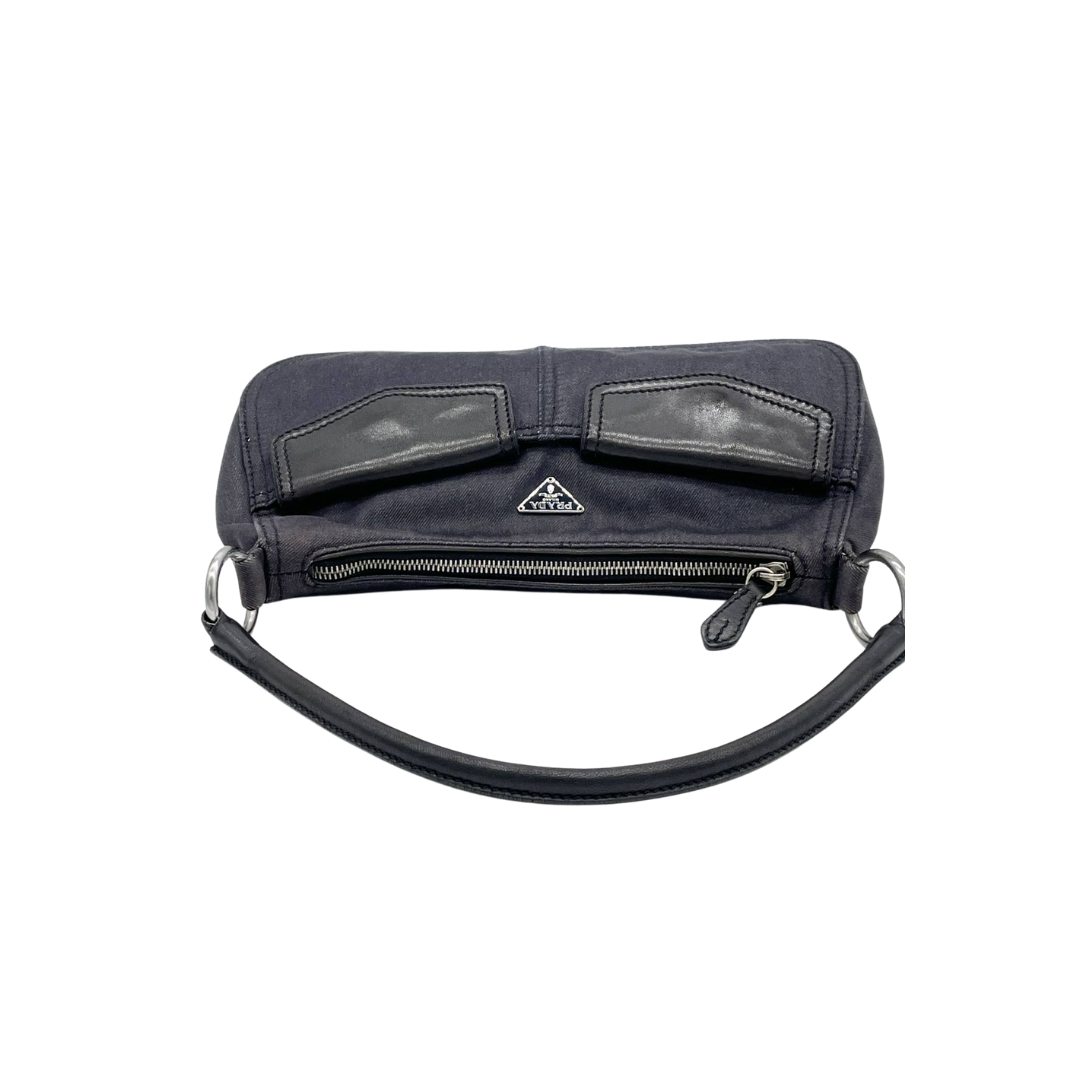 Prada Blue/Brown Denim And Croc Embossed Leather Flap Chain Shoulder Bag  Prada | TLC